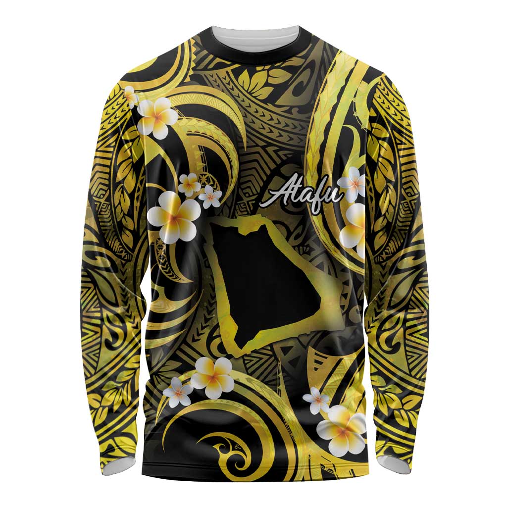 Tokelau Atafu Atoll Long Sleeve Shirt Polynesian Tattoo Plumeria With Map LT14 Unisex Gold - Polynesian Pride