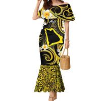 Tokelau Atafu Atoll Mermaid Dress Polynesian Tattoo Plumeria With Map LT14 Women Gold - Polynesian Pride