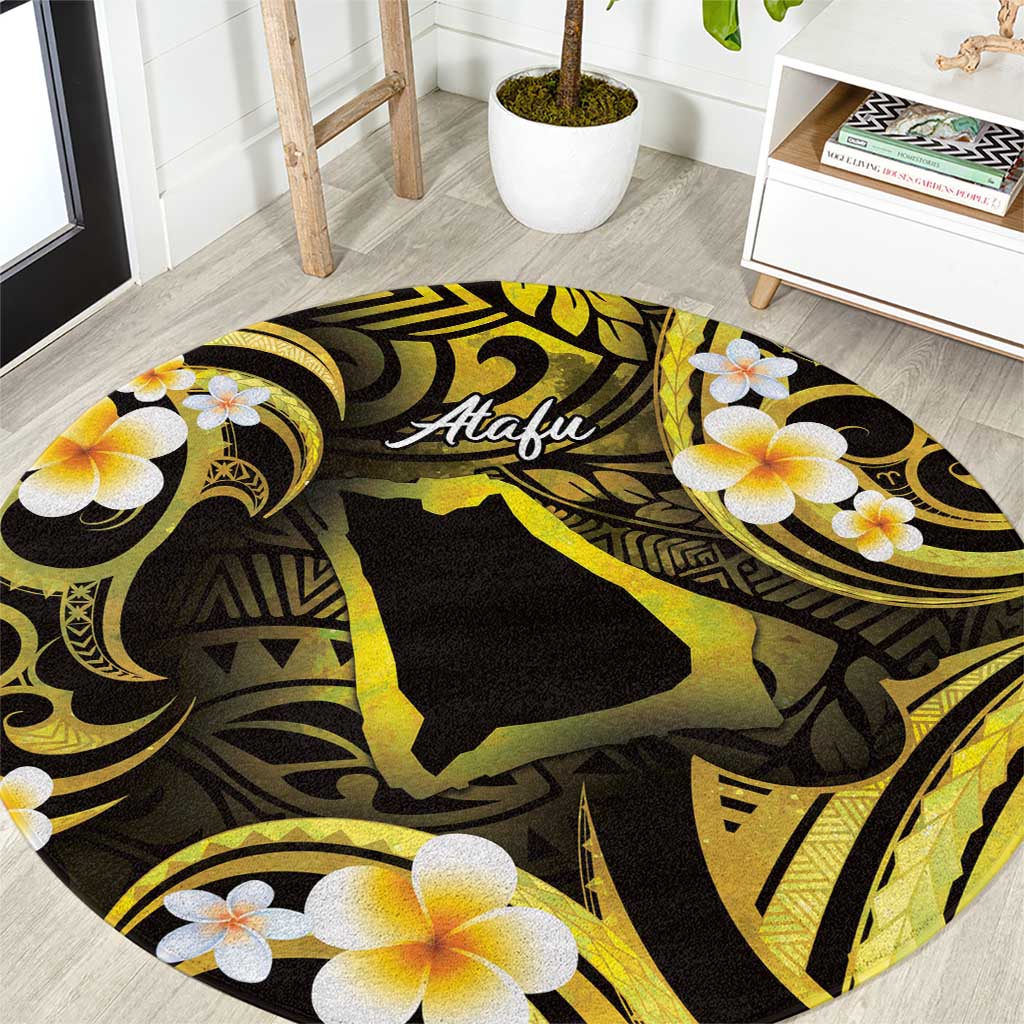 Tokelau Atafu Atoll Round Carpet Polynesian Tattoo Plumeria With Map LT14 Gold - Polynesian Pride