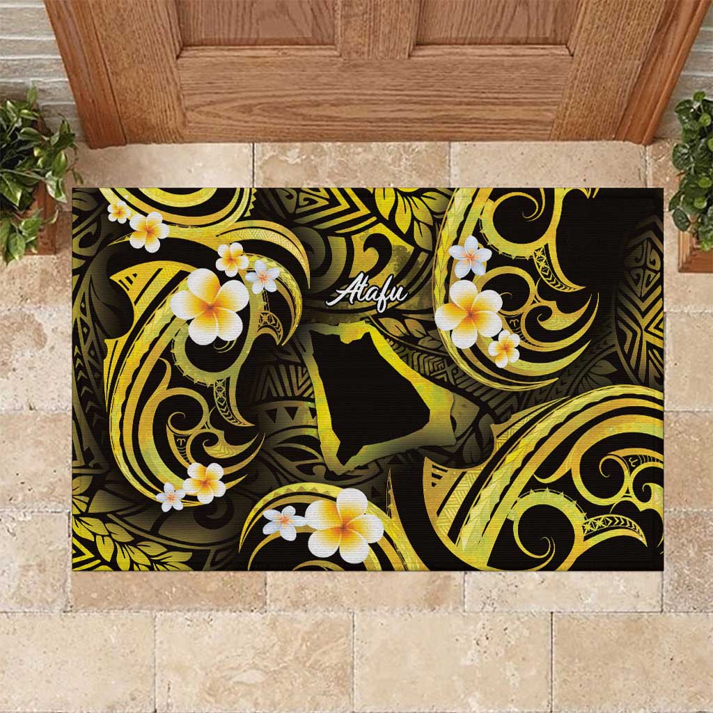 Tokelau Atafu Atoll Rubber Doormat Polynesian Tattoo Plumeria With Map LT14 Gold - Polynesian Pride
