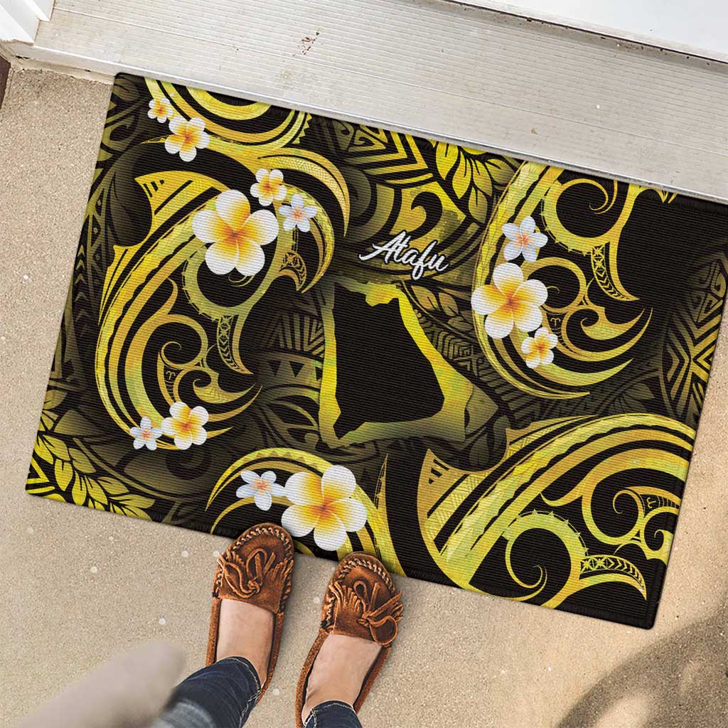 Tokelau Atafu Atoll Rubber Doormat Polynesian Tattoo Plumeria With Map LT14 - Polynesian Pride