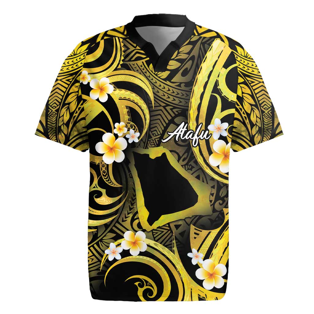 Tokelau Atafu Atoll Rugby Jersey Polynesian Tattoo Plumeria With Map LT14 Gold - Polynesian Pride