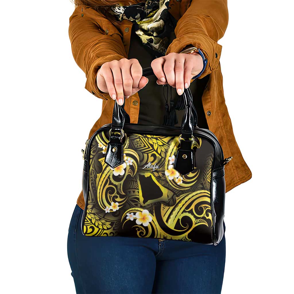 Tokelau Atafu Atoll Shoulder Handbag Polynesian Tattoo Plumeria With Map LT14 One Size Gold - Polynesian Pride