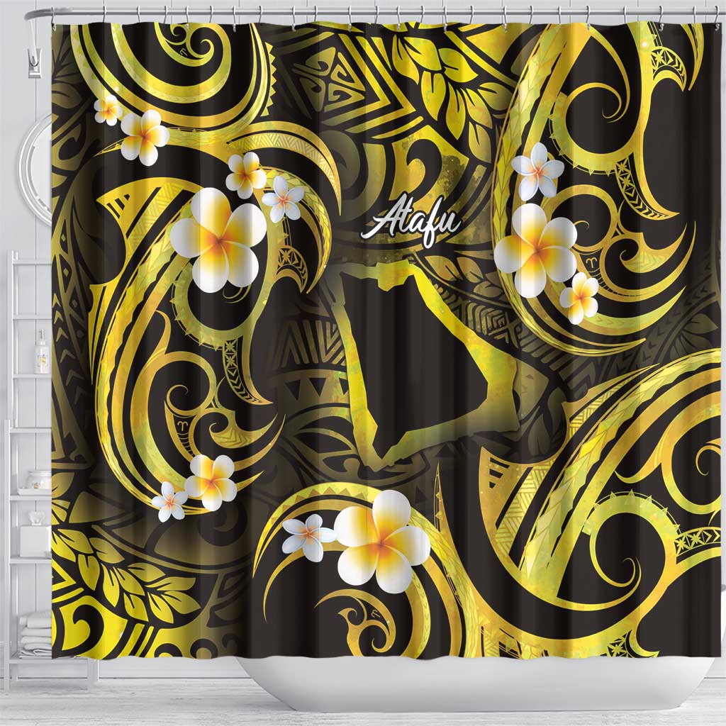 Tokelau Atafu Atoll Shower Curtain Polynesian Tattoo Plumeria With Map LT14 - Polynesian Pride