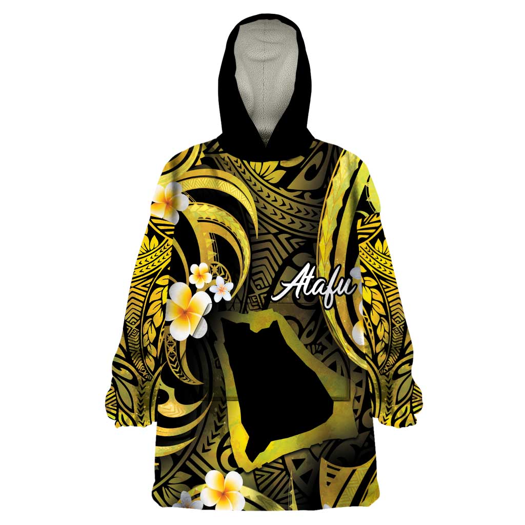 Tokelau Atafu Atoll Wearable Blanket Hoodie Polynesian Tattoo Plumeria With Map