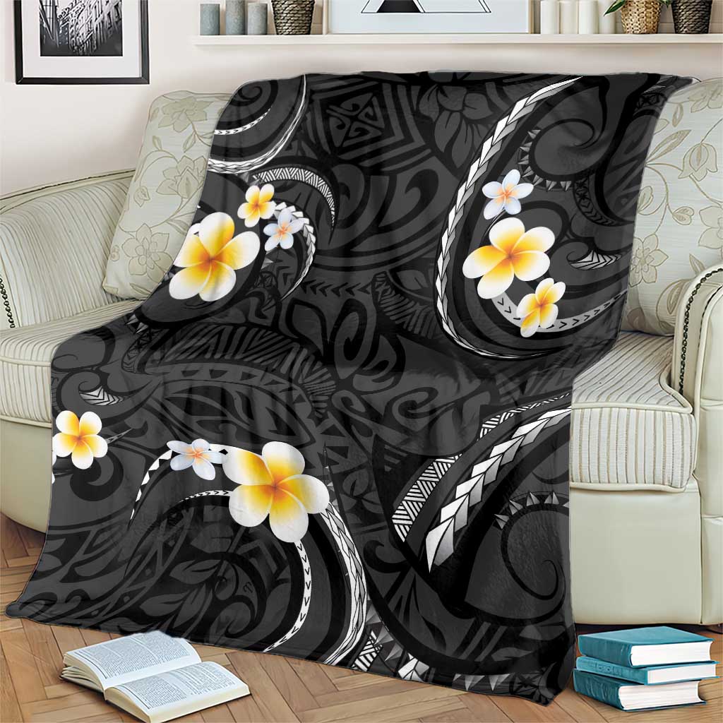 Black And Gray Blanket Curves Polynesian Tattoo Mix Plumeria Flowers LT14 - Polynesian Pride