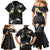 Black And Gray Family Matching Mermaid Dress and Hawaiian Shirt Curves Polynesian Tattoo Mix Plumeria Flowers