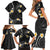 Black And Gray Family Matching Short Sleeve Bodycon Dress and Hawaiian Shirt Curves Polynesian Tattoo Mix Plumeria Flowers