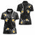 Black And Gray Women Polo Shirt Curves Polynesian Tattoo Mix Plumeria Flowers