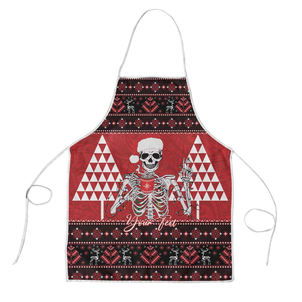 Personalized Hawaii Skull Christmas Apron Mele Kalikimaka Hawaiian Kakau LT14 Red - Polynesian Pride
