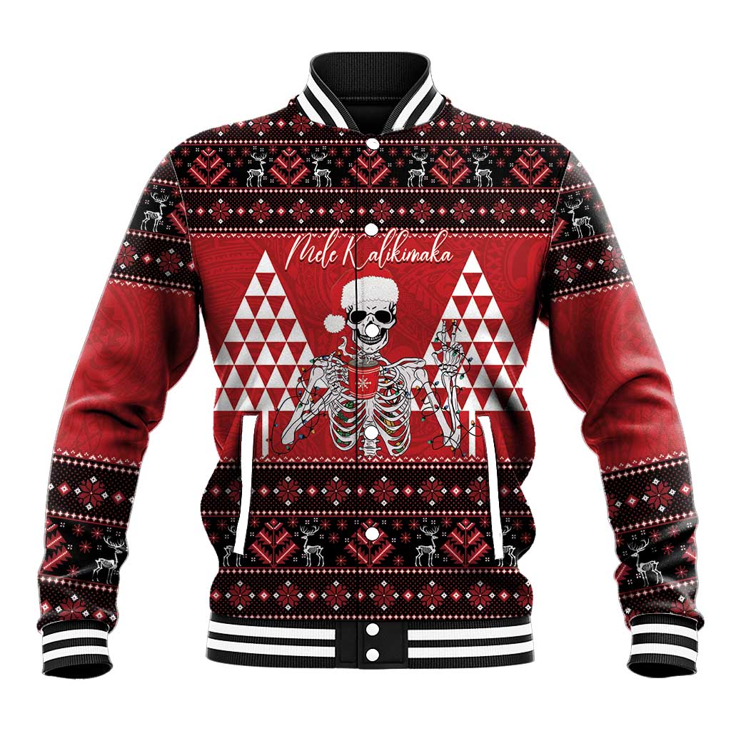Personalized Hawaii Skull Christmas Baseball Jacket Mele Kalikimaka Hawaiian Kakau LT14 Unisex Red - Polynesian Pride
