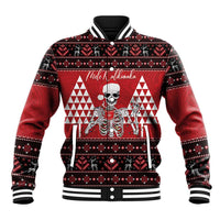 Personalized Hawaii Skull Christmas Baseball Jacket Mele Kalikimaka Hawaiian Kakau LT14 Unisex Red - Polynesian Pride