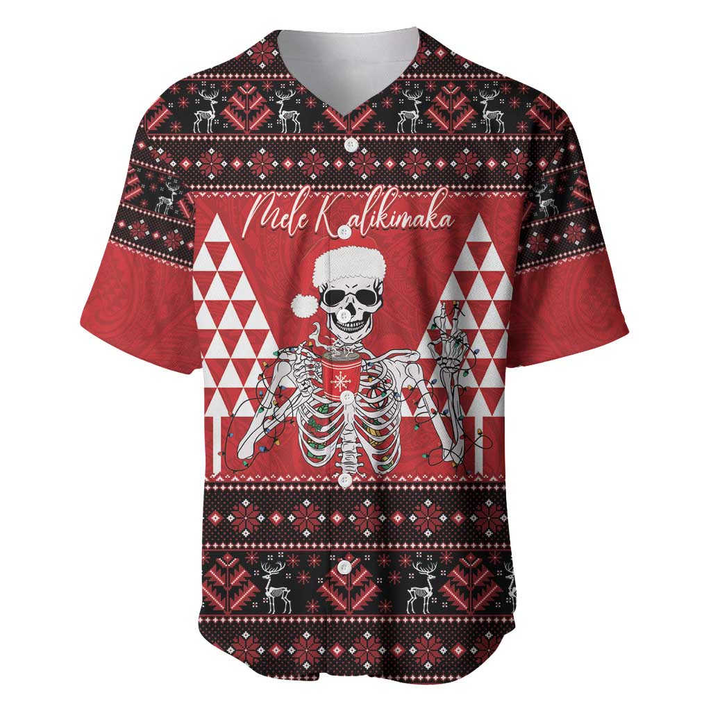 Personalized Hawaii Skull Christmas Baseball Jersey Mele Kalikimaka Hawaiian Kakau LT14 Red - Polynesian Pride
