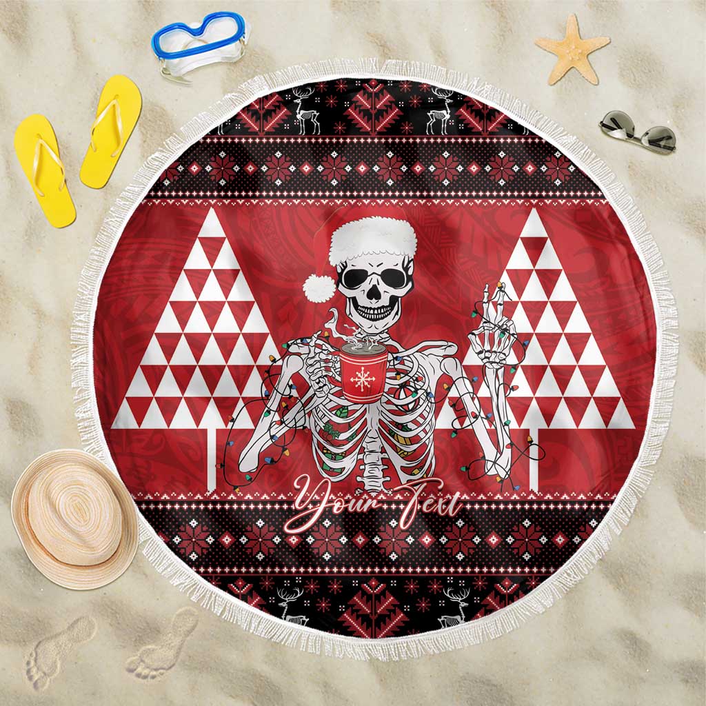 Personalized Hawaii Skull Christmas Beach Blanket Mele Kalikimaka Hawaiian Kakau LT14 One Size 150cm Red - Polynesian Pride