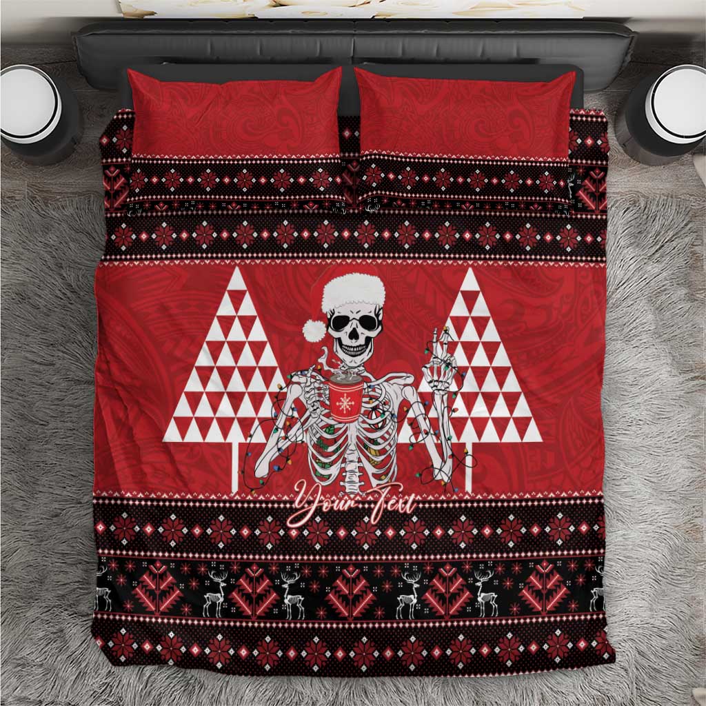 Personalized Hawaii Skull Christmas Bedding Set Mele Kalikimaka Hawaiian Kakau LT14 Red - Polynesian Pride