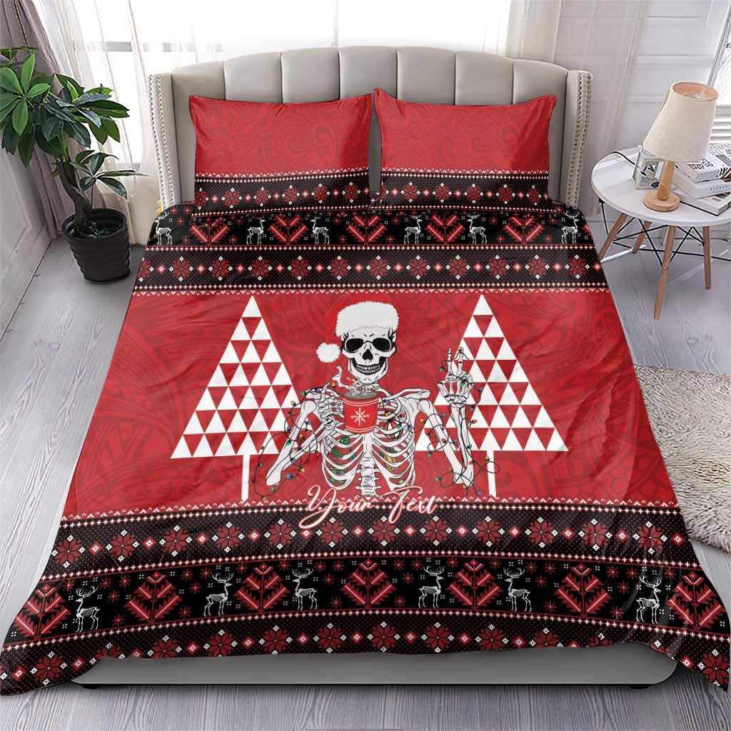 Personalized Hawaii Skull Christmas Bedding Set Mele Kalikimaka Hawaiian Kakau LT14 - Polynesian Pride