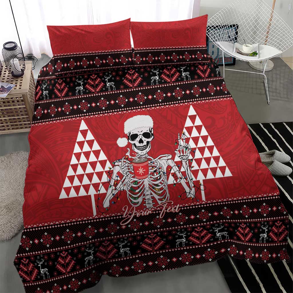 Personalized Hawaii Skull Christmas Bedding Set Mele Kalikimaka Hawaiian Kakau LT14 - Polynesian Pride