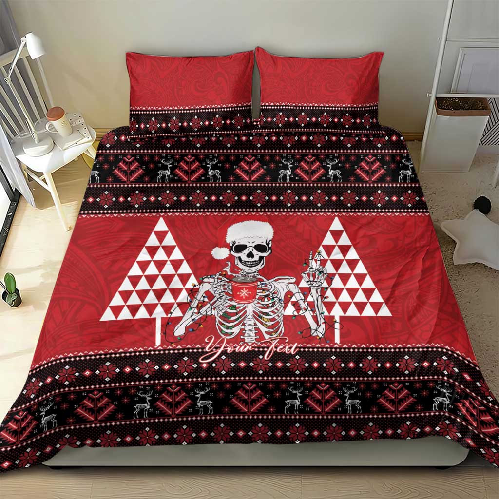 Personalized Hawaii Skull Christmas Bedding Set Mele Kalikimaka Hawaiian Kakau LT14 - Polynesian Pride