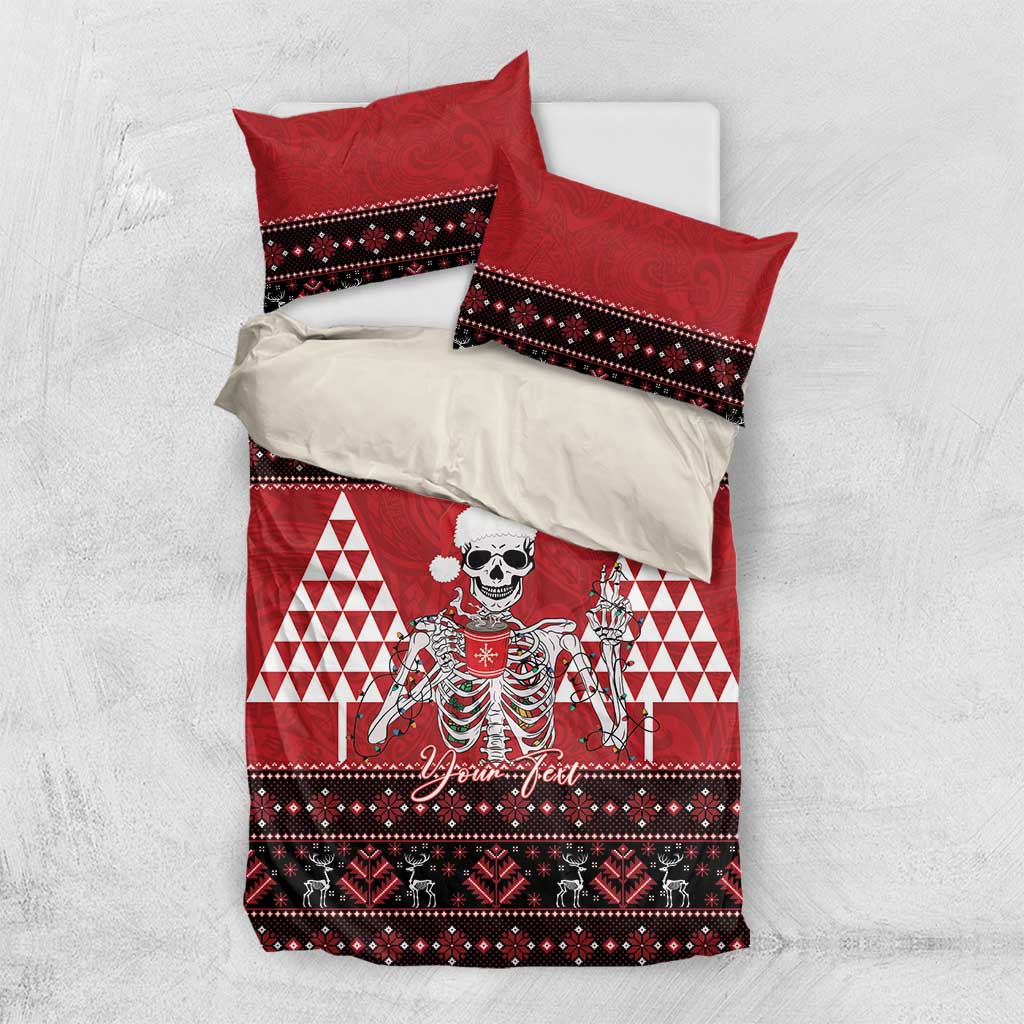 Personalized Hawaii Skull Christmas Bedding Set Mele Kalikimaka Hawaiian Kakau LT14 US Twin 172cm x 218cm Red - Polynesian Pride