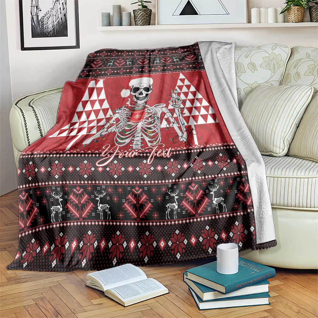 Personalized Hawaii Skull Christmas Blanket Mele Kalikimaka Hawaiian Kakau LT14 Red - Polynesian Pride