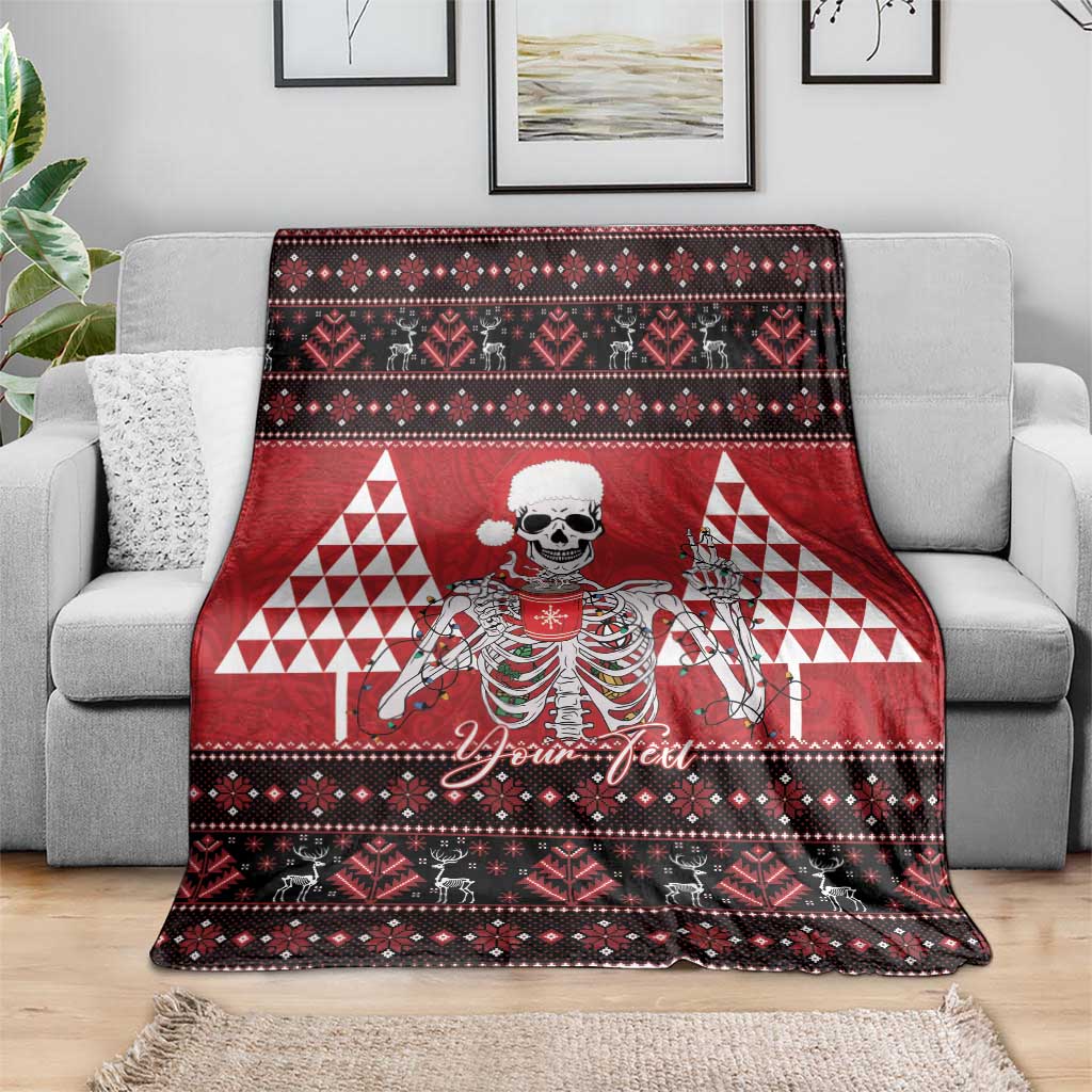 Personalized Hawaii Skull Christmas Blanket Mele Kalikimaka Hawaiian Kakau LT14 - Polynesian Pride