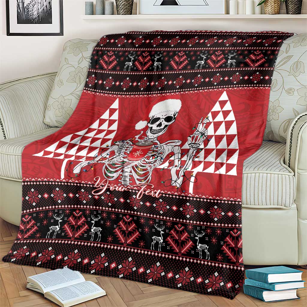 Personalized Hawaii Skull Christmas Blanket Mele Kalikimaka Hawaiian Kakau LT14 - Polynesian Pride