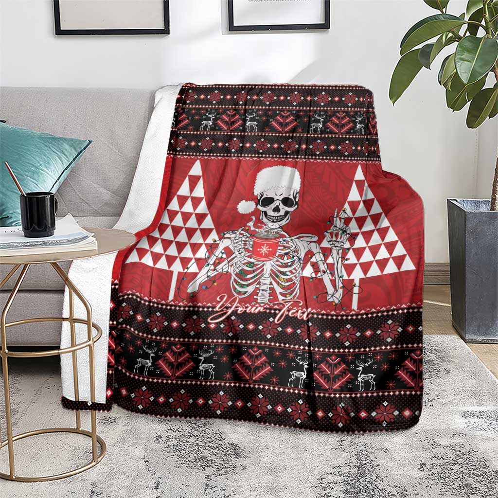 Personalized Hawaii Skull Christmas Blanket Mele Kalikimaka Hawaiian Kakau LT14 - Polynesian Pride