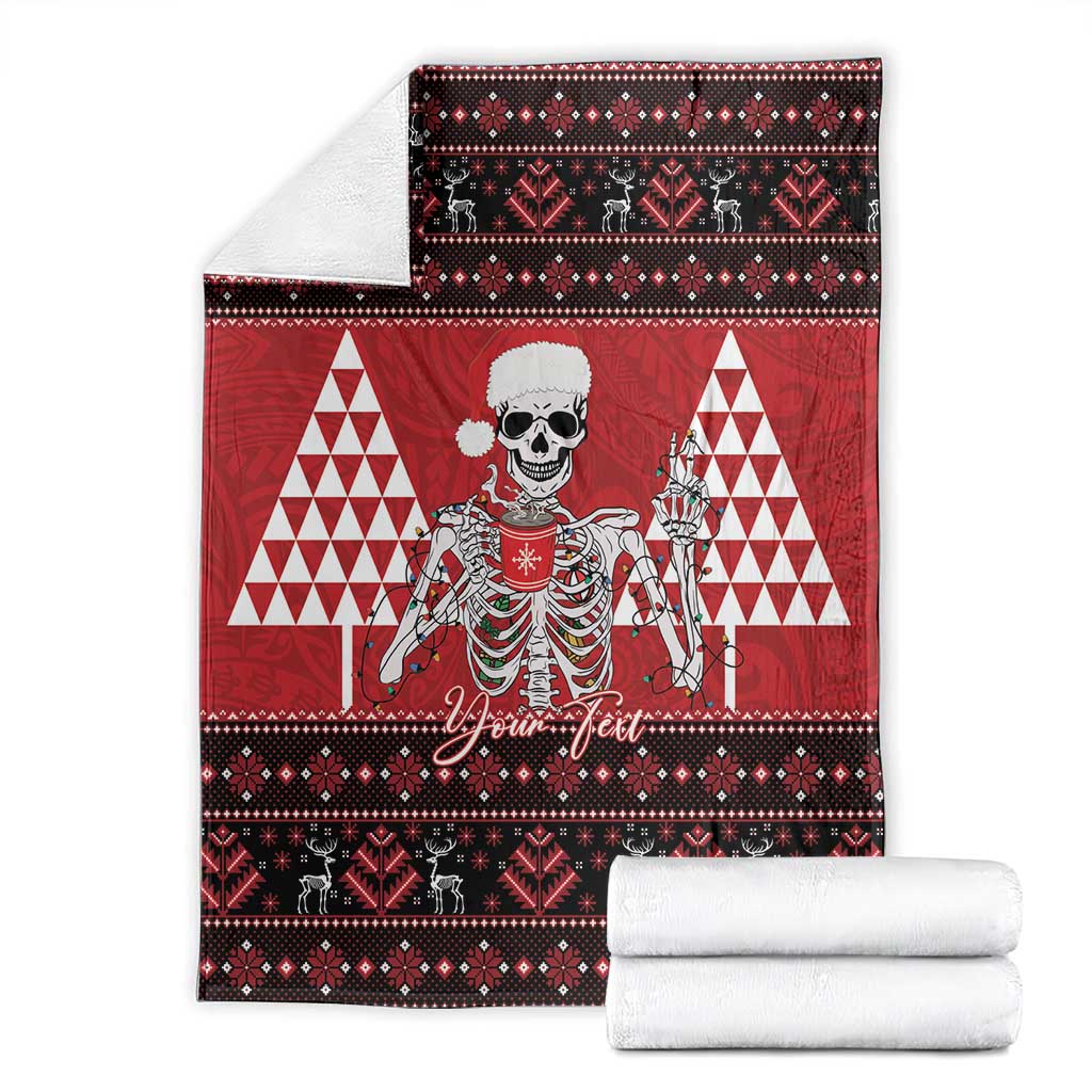 Personalized Hawaii Skull Christmas Blanket Mele Kalikimaka Hawaiian Kakau LT14 - Polynesian Pride
