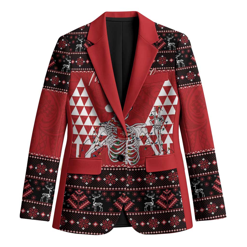 Personalized Hawaii Skull Christmas Blazer Mele Kalikimaka Hawaiian Kakau LT14 Unisex Red - Polynesian Pride