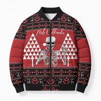 Personalized Hawaii Skull Christmas Bomber Puffer Jacket Mele Kalikimaka Hawaiian Kakau LT14 Unisex Red - Polynesian Pride