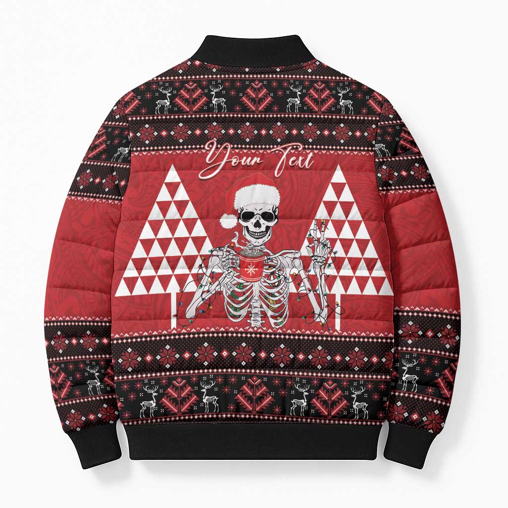 Personalized Hawaii Skull Christmas Bomber Puffer Jacket Mele Kalikimaka Hawaiian Kakau LT14 - Polynesian Pride