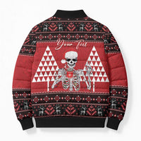 Personalized Hawaii Skull Christmas Bomber Puffer Jacket Mele Kalikimaka Hawaiian Kakau LT14 - Polynesian Pride