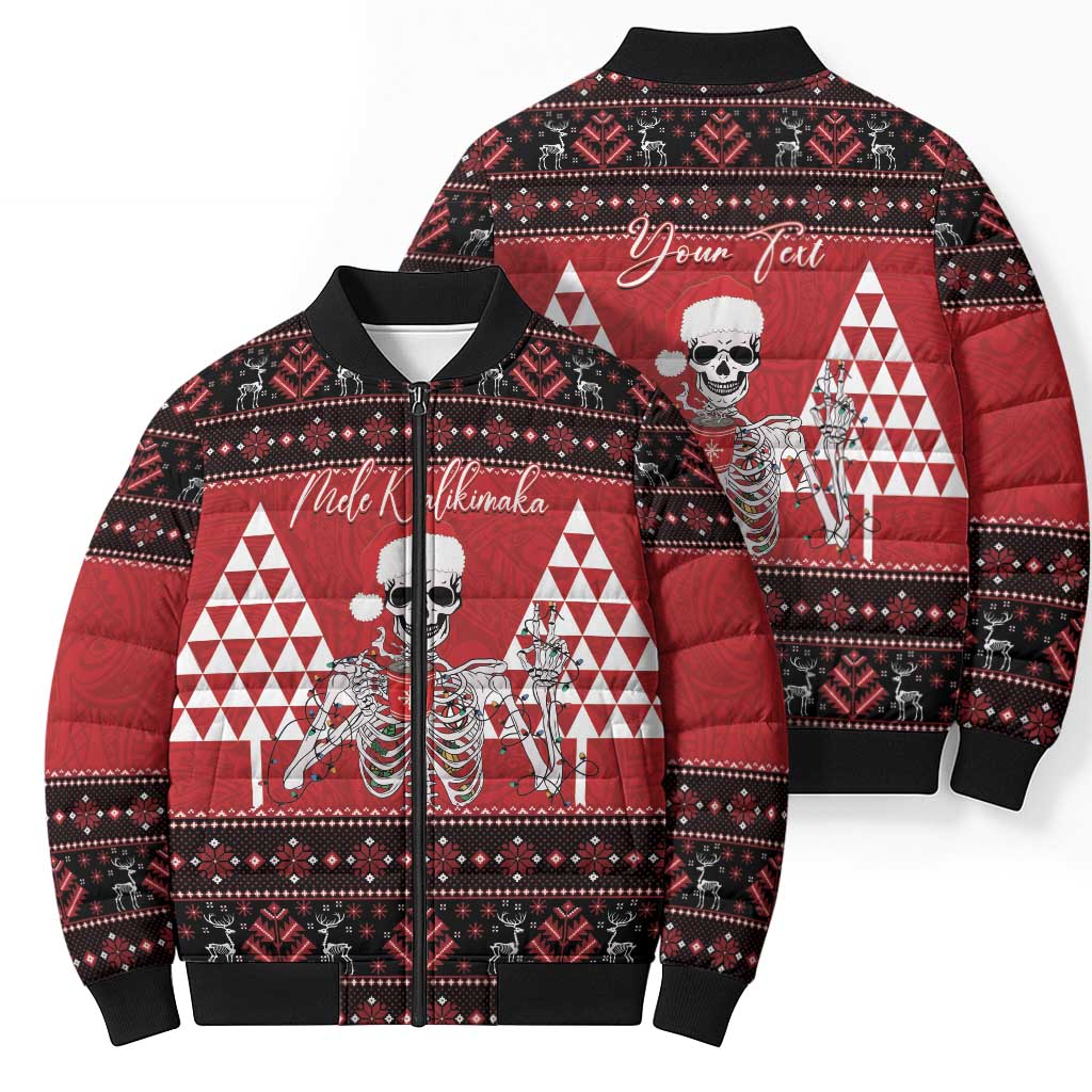 Personalized Hawaii Skull Christmas Bomber Puffer Jacket Mele Kalikimaka Hawaiian Kakau LT14 - Polynesian Pride