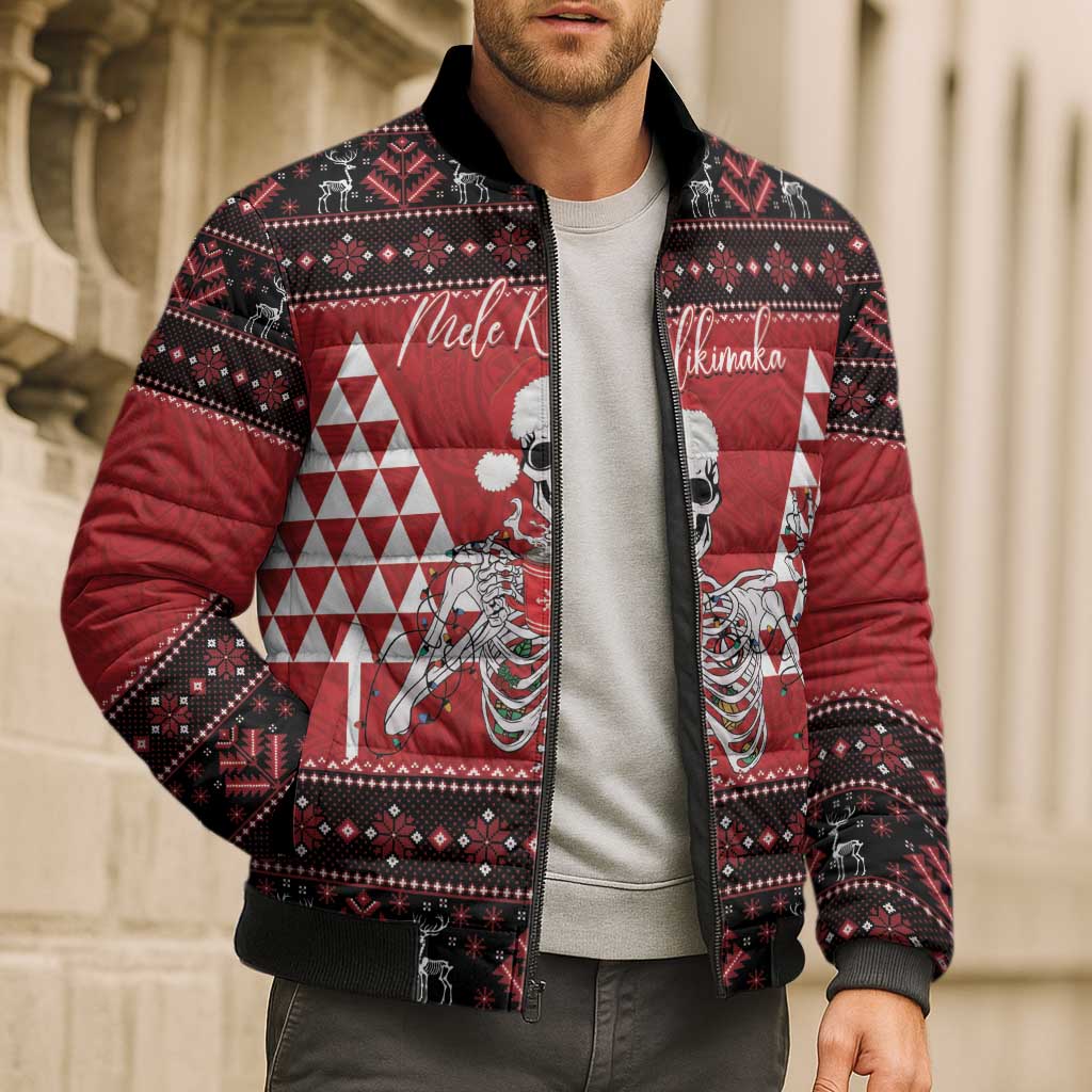 Personalized Hawaii Skull Christmas Bomber Puffer Jacket Mele Kalikimaka Hawaiian Kakau LT14 - Polynesian Pride