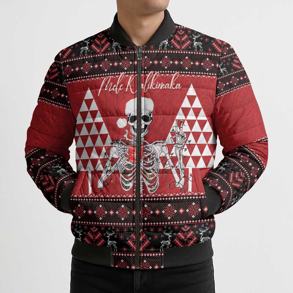 Personalized Hawaii Skull Christmas Bomber Puffer Jacket Mele Kalikimaka Hawaiian Kakau LT14 - Polynesian Pride