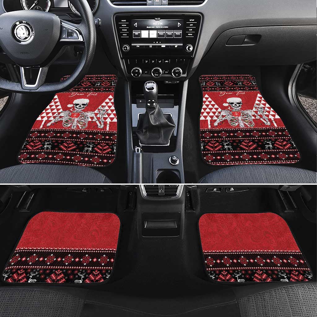 Personalized Hawaii Skull Christmas Car Mats Mele Kalikimaka Hawaiian Kakau LT14 Set 4pcs Red - Polynesian Pride