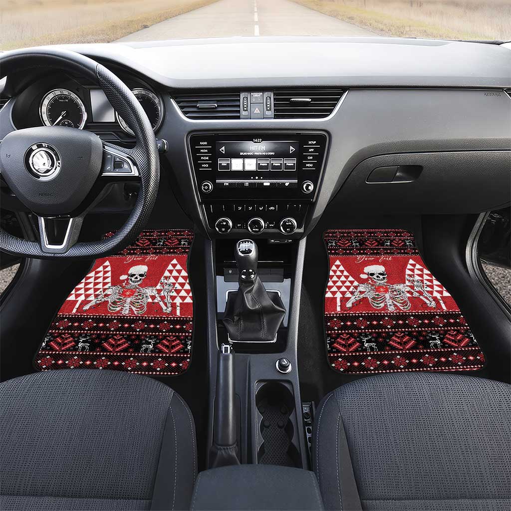 Personalized Hawaii Skull Christmas Car Mats Mele Kalikimaka Hawaiian Kakau LT14 Set 2pcs - Front Red - Polynesian Pride