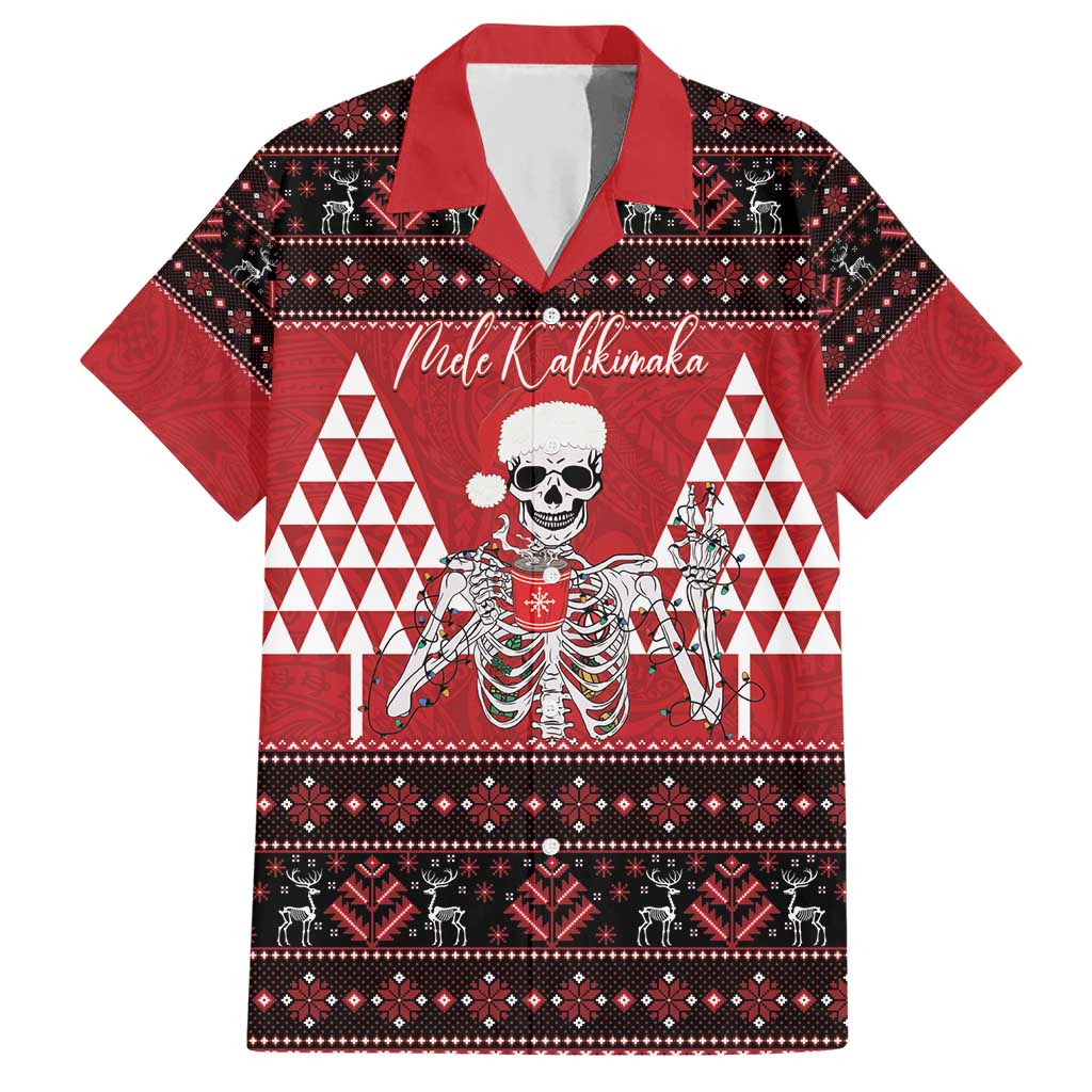 Personalized Hawaii Skull Christmas Hawaiian Shirt Mele Kalikimaka Hawaiian Kakau LT14 Red - Polynesian Pride