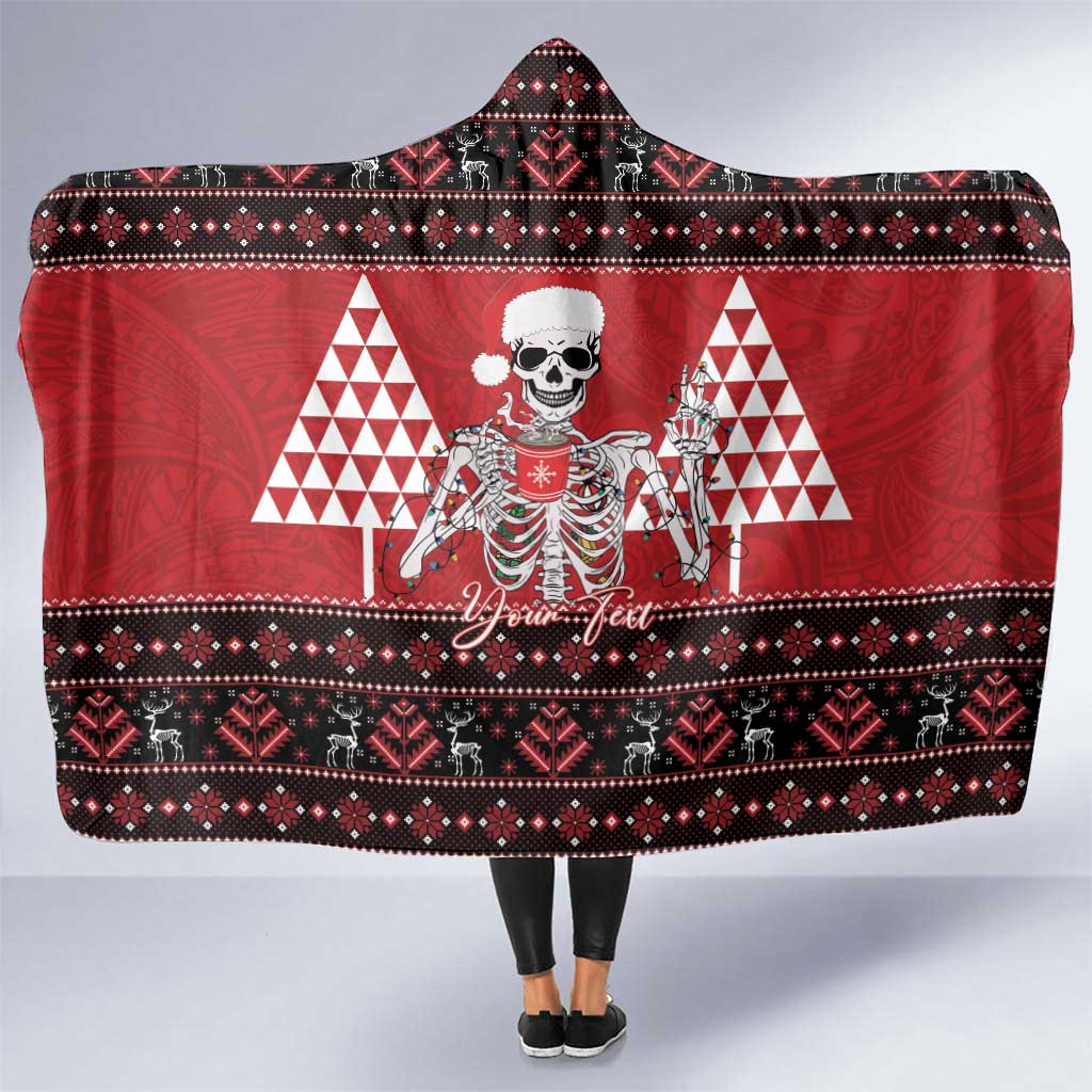 Personalized Hawaii Skull Christmas Hooded Blanket Mele Kalikimaka Hawaiian Kakau LT14 One Size Red - Polynesian Pride