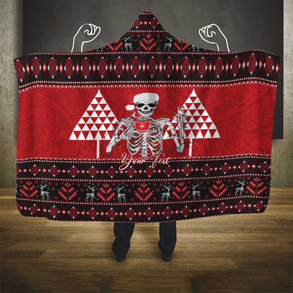 Personalized Hawaii Skull Christmas Hooded Blanket Mele Kalikimaka Hawaiian Kakau LT14 - Polynesian Pride