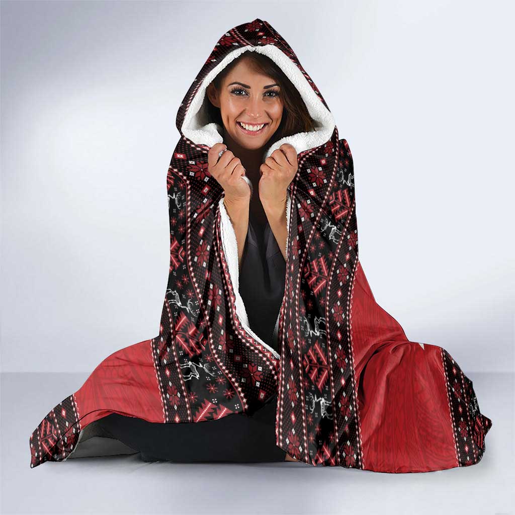 Personalized Hawaii Skull Christmas Hooded Blanket Mele Kalikimaka Hawaiian Kakau LT14 - Polynesian Pride