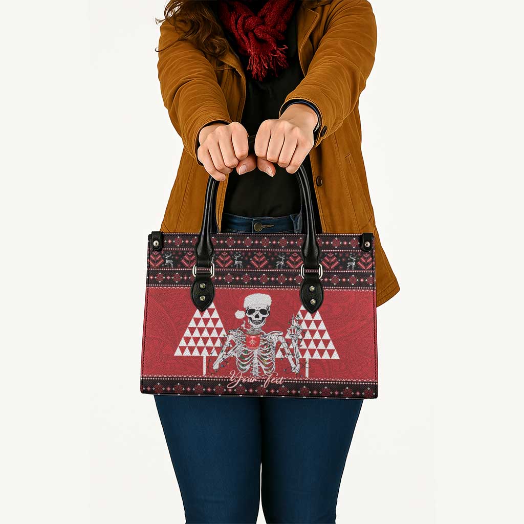 Personalized Hawaii Skull Christmas Leather Bag Mele Kalikimaka Hawaiian Kakau LT14 - Polynesian Pride