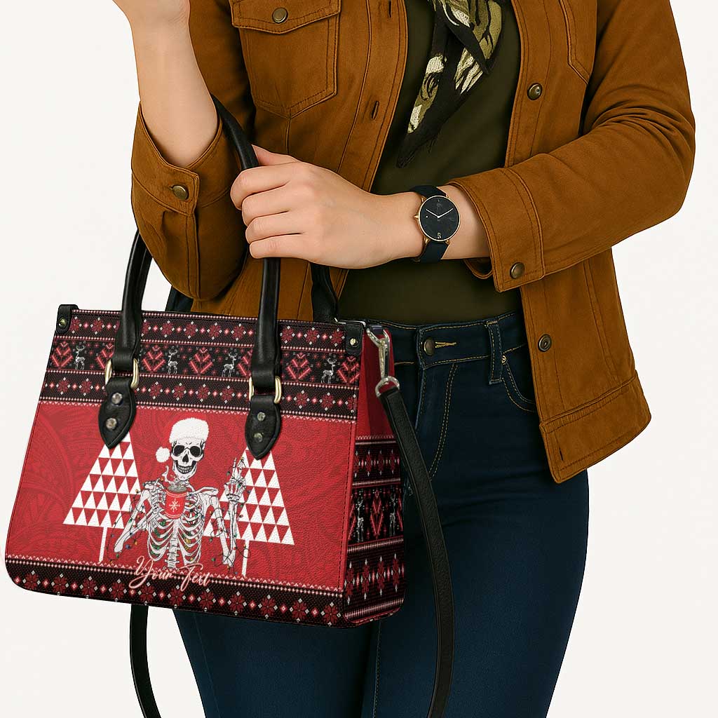 Personalized Hawaii Skull Christmas Leather Bag Mele Kalikimaka Hawaiian Kakau LT14 - Polynesian Pride