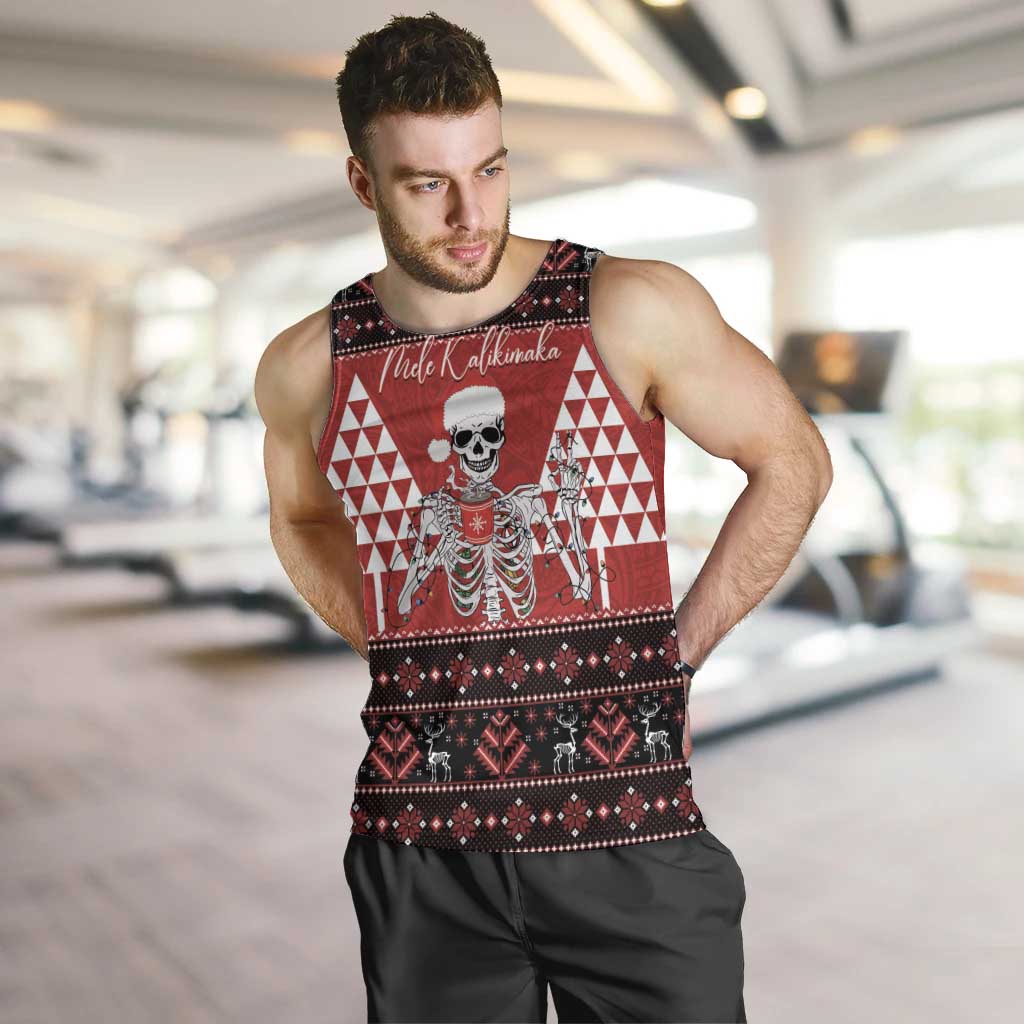 Personalized Hawaii Skull Christmas Men Tank Top Mele Kalikimaka Hawaiian Kakau LT14 Red - Polynesian Pride