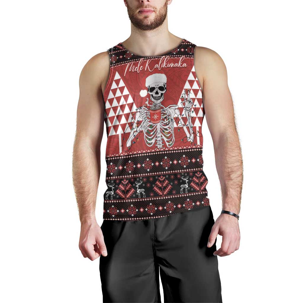 Personalized Hawaii Skull Christmas Men Tank Top Mele Kalikimaka Hawaiian Kakau LT14 - Polynesian Pride