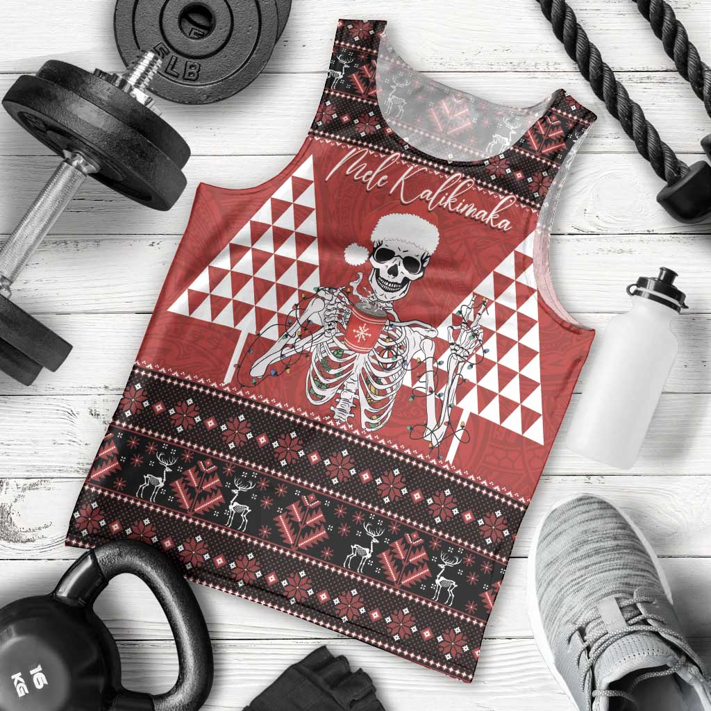 Personalized Hawaii Skull Christmas Men Tank Top Mele Kalikimaka Hawaiian Kakau LT14 - Polynesian Pride