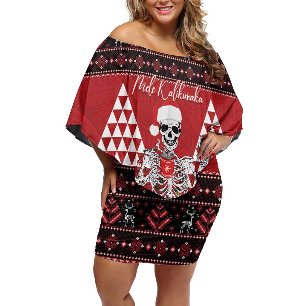 christmas skull dress Personalized Hawaii Off Shoulder Short Mele Kalikimaka Hawaiian Kakau and he’s not kitten