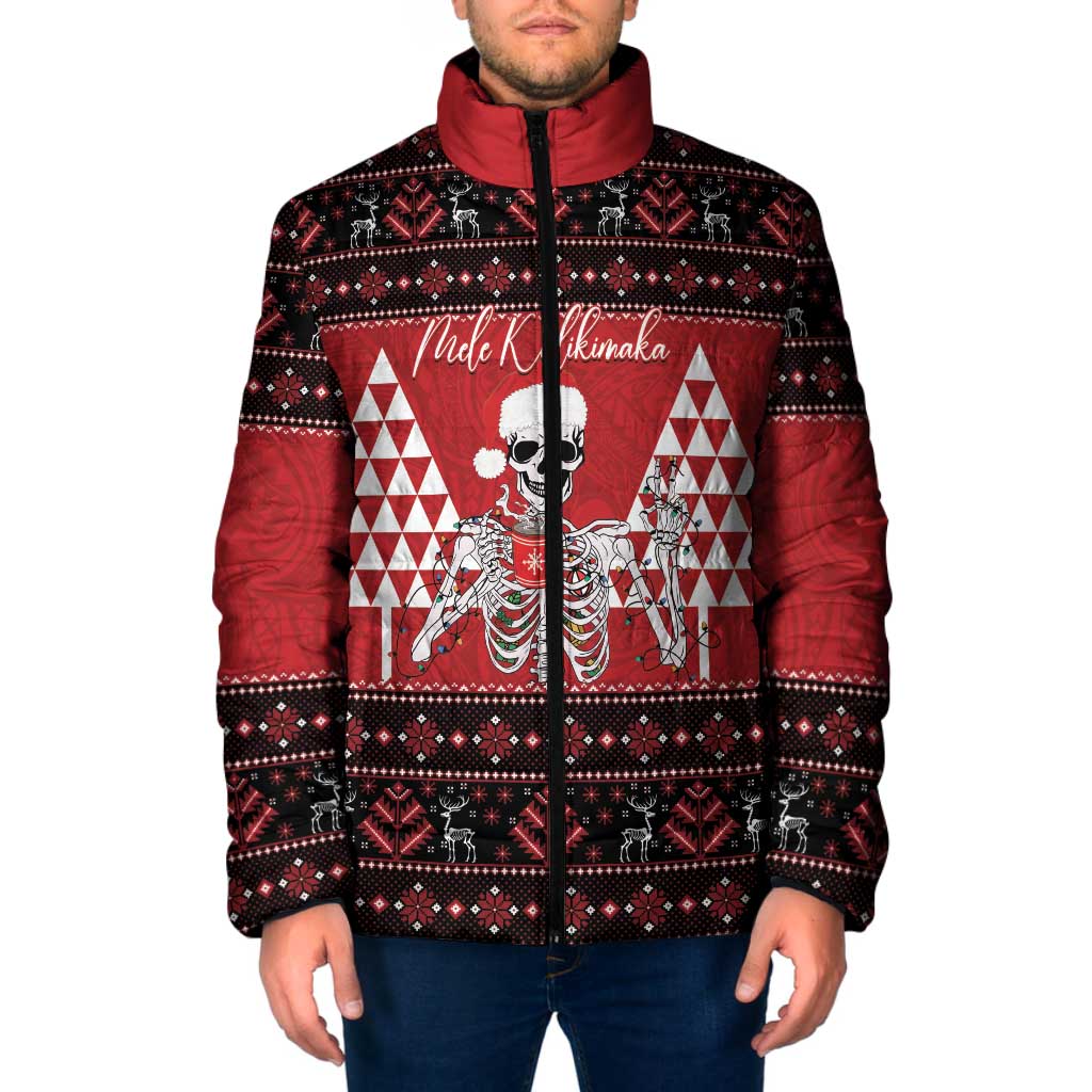 Personalized Hawaii Skull Christmas Padded Jacket Mele Kalikimaka Hawaiian Kakau LT14 Men Red - Polynesian Pride