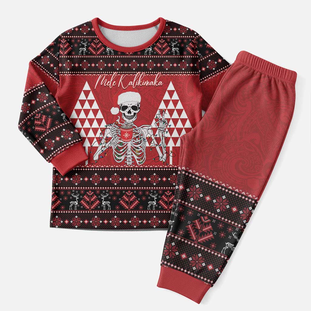 Personalized Hawaii Skull Christmas Pajama Set Mele Kalikimaka Hawaiian Kakau LT14 Men Red - Polynesian Pride