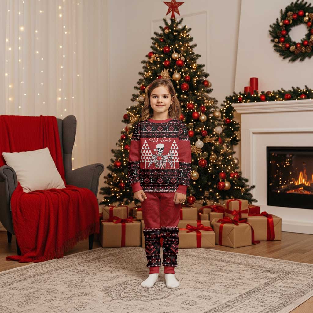 Personalized Hawaii Skull Christmas Pajama Set Mele Kalikimaka Hawaiian Kakau LT14 Kid Red - Polynesian Pride